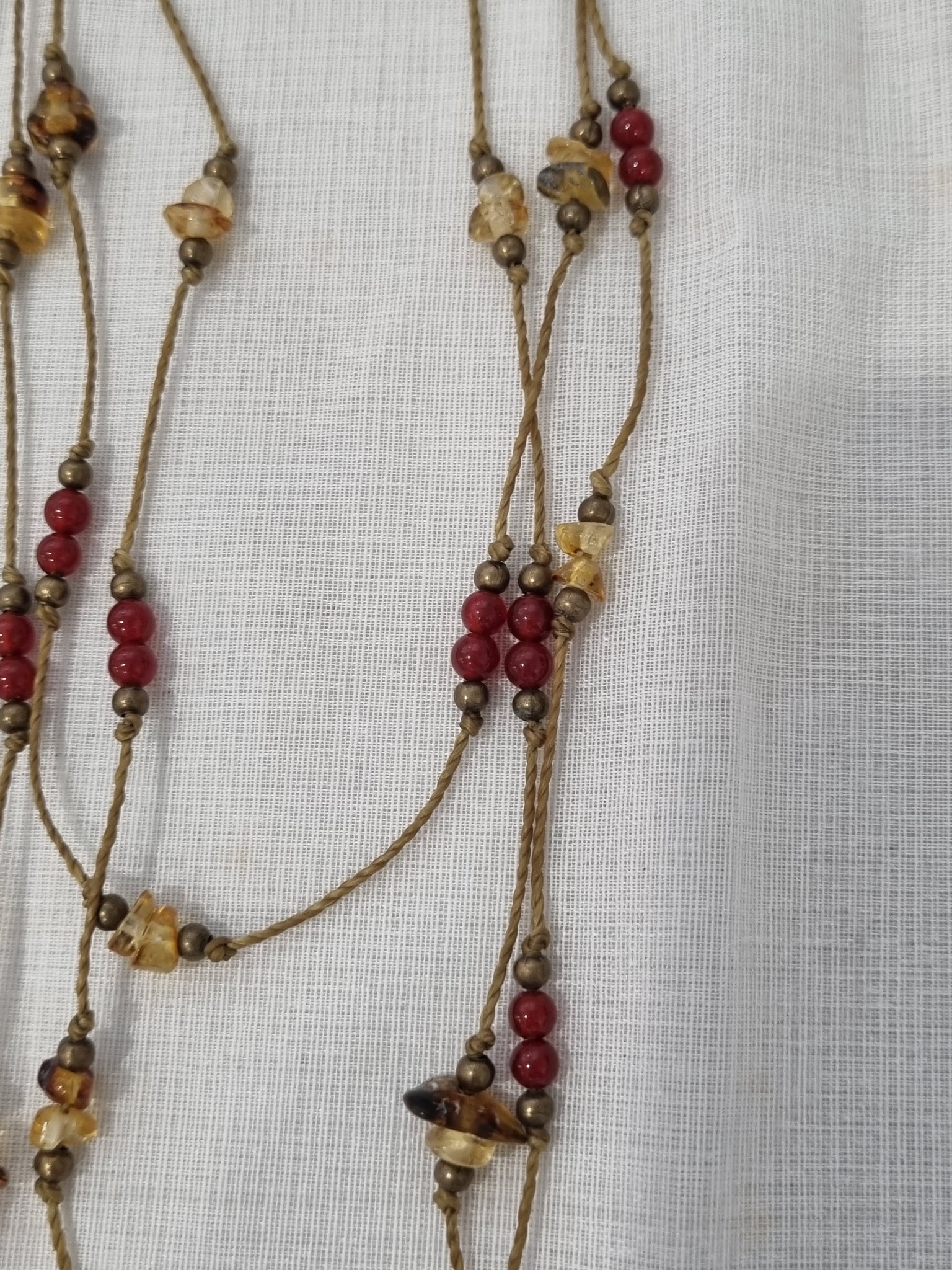 Handmade Amber, Carnelian & Pyrite Long Necklace