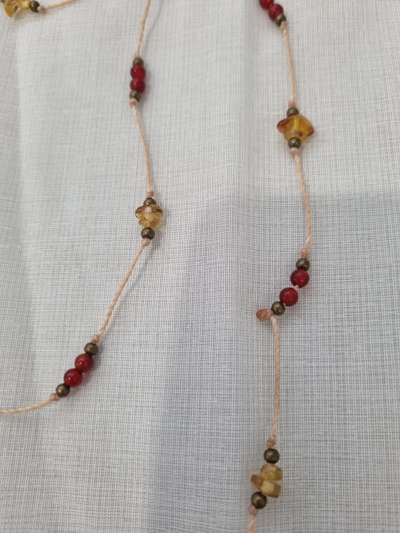 Handmade Amber, Carnelian & Pyrite Long Necklace